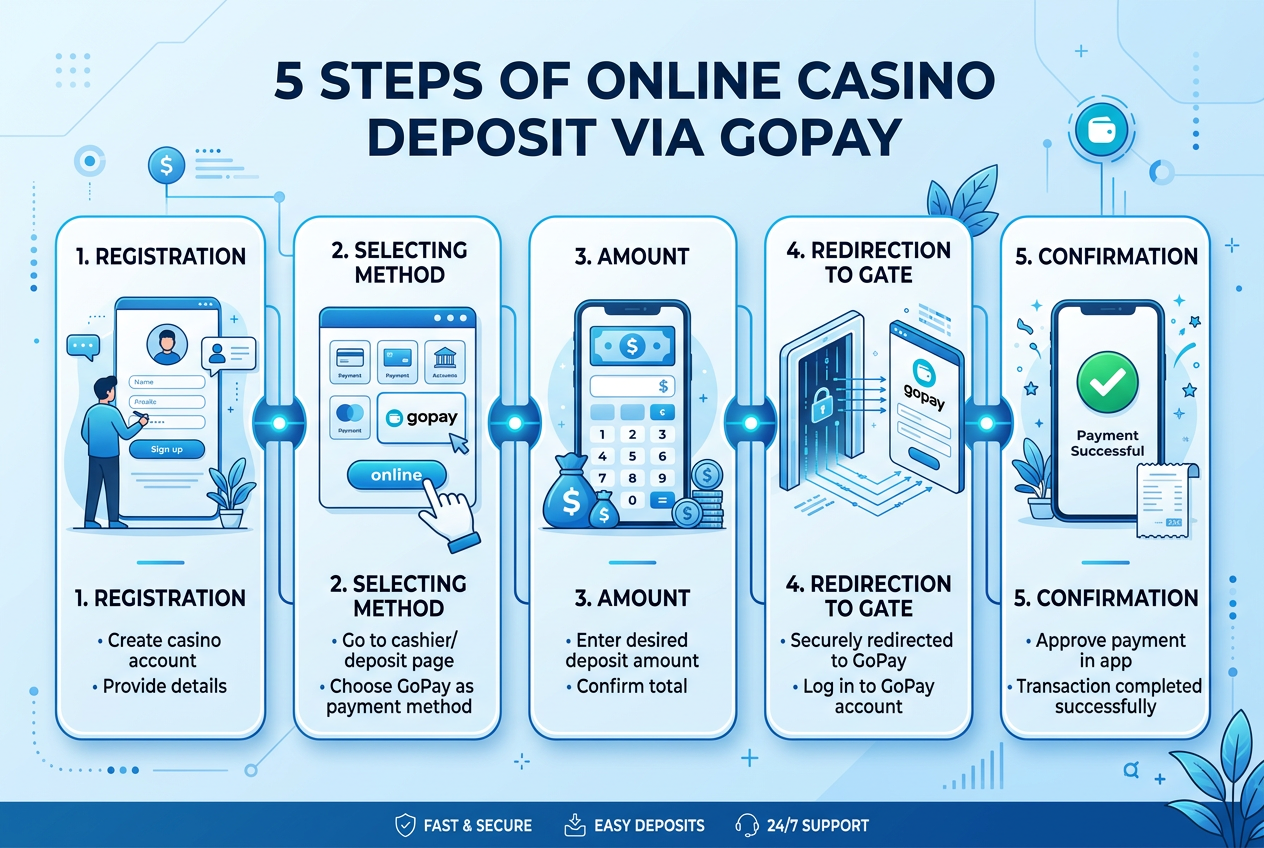 Infografika procesu platby přes GoPay v online kasinu